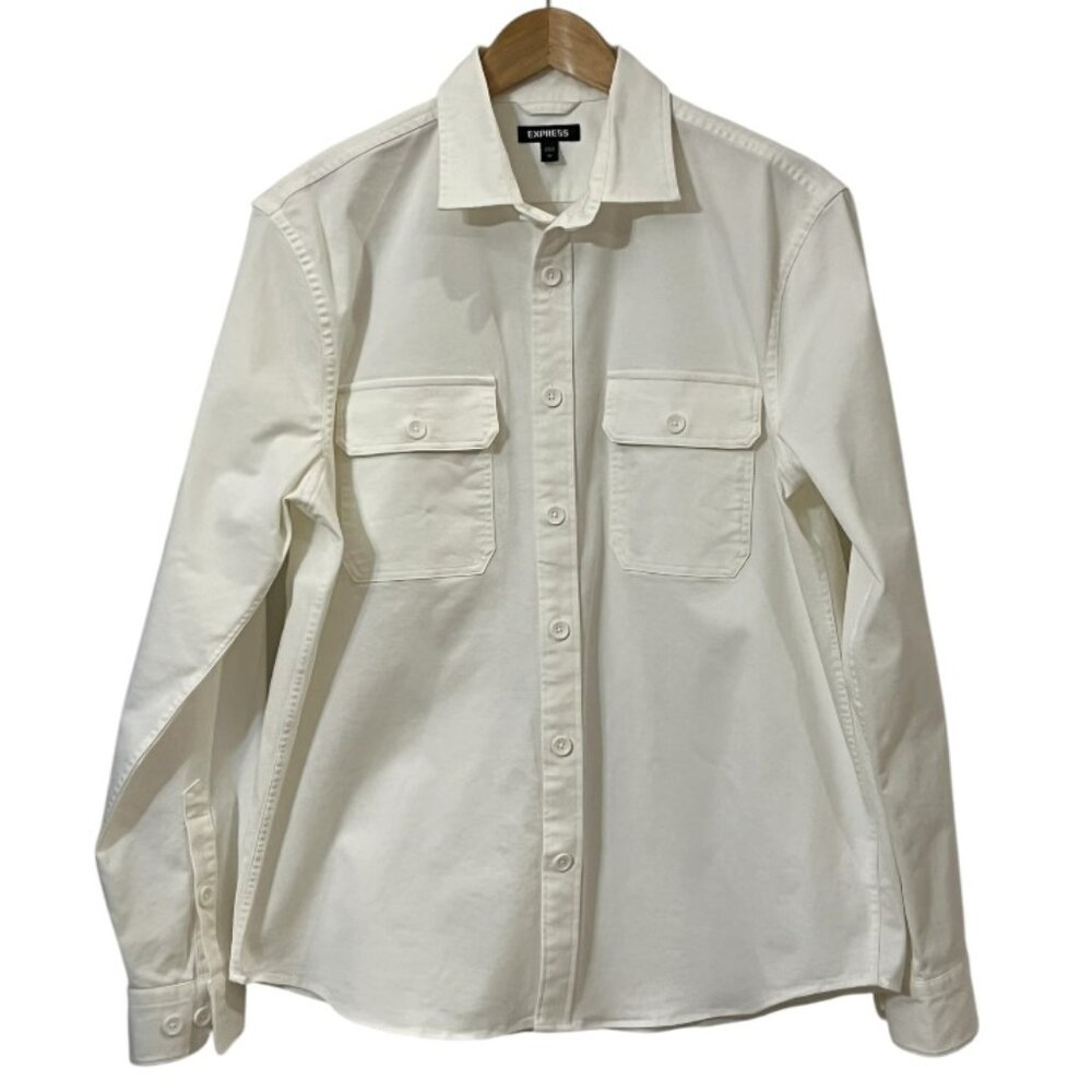 EXPRESS White Button Down Shirt Men's Medium M Stretch Cotton Blend Work Office